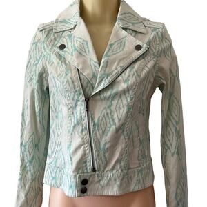 Mudd Size S Aqua Print Cotton Motorcycle Jacket Juniors Lightweight